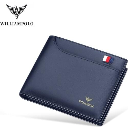 WilliamPolo Men Genuine Leather short Wallet Mens slim Card Holder high quality Multi Card Case money coin Slots Cowhide purses
