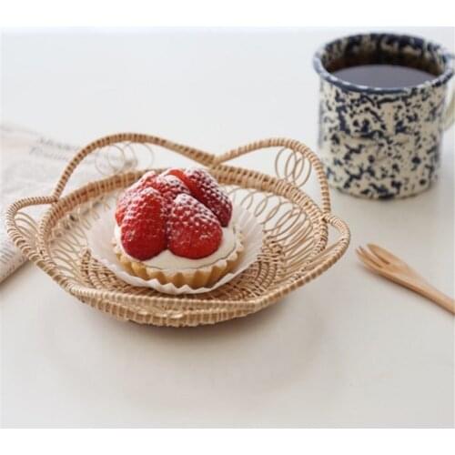 Hand-woven Round Woven Bread Roll Basket Fruits Snack Bowl Container Tray Rattan Basket Bowls Tabletop Storage Dustpan