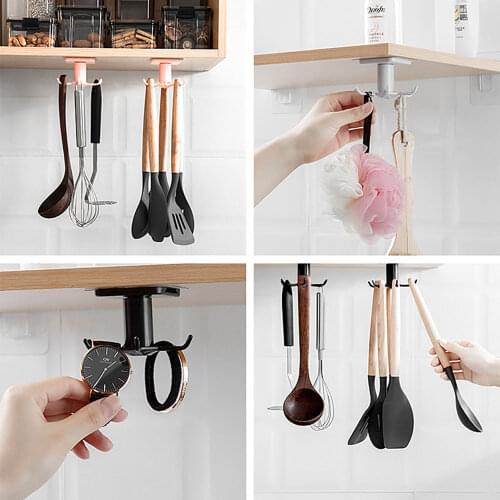 360 Degrees Rotated Kitchen Storage Hooks Self Adhesive 6 Hooks Home Wall Door Hook Handbag Clothes Ties Bag Hanger Hanging Rack