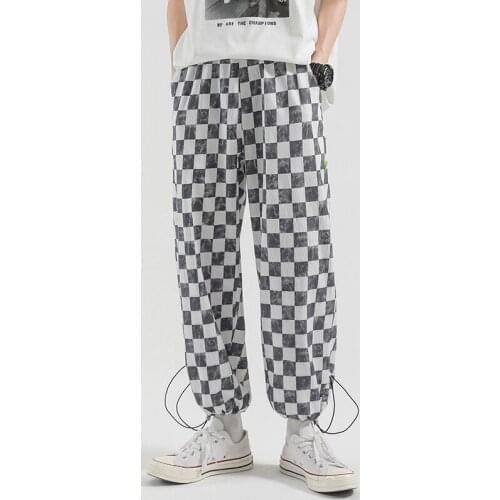 Summer Joggers Harem Pants Men Square Grid Printed Cropped Trousers Fashion Casual Street Sweatpants Male Female Plus Size 5XL
