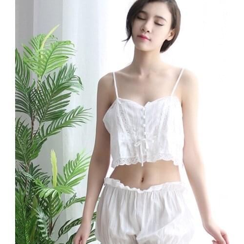 Lolita Camisole Shorts Set Japanese Cute Pajama Set Cotton Lace Sleepwear Women Girl Sexy Underwear Nightgowns