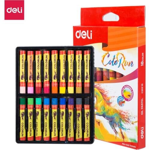 Deli EC202 Oil Pastel 12/18/24 Color School Crayons Creative Cartoon Round Shape Drawing Non-Toxic Kids Student Art Supplies
