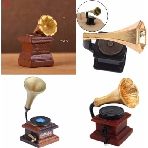 Mini Retro Phonograph Simulation Furniture Model Toys for Doll House Decoration 1/12 Dollhouse Miniature Accessories
