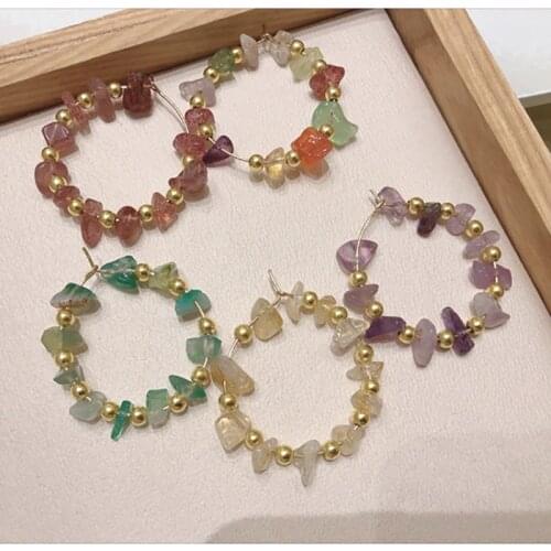 Momiji Boho Multi Color Natural Stone Hoop Earrings for Women All Handmade Fashion Wedding Jewelry Crystal Statement Earrings