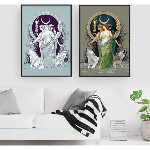 Moon Hecate Goddess Canvas Painting Poster Print Mysterious Hecate Witchy Wall Art Pictures Modern Living Room Home Decor