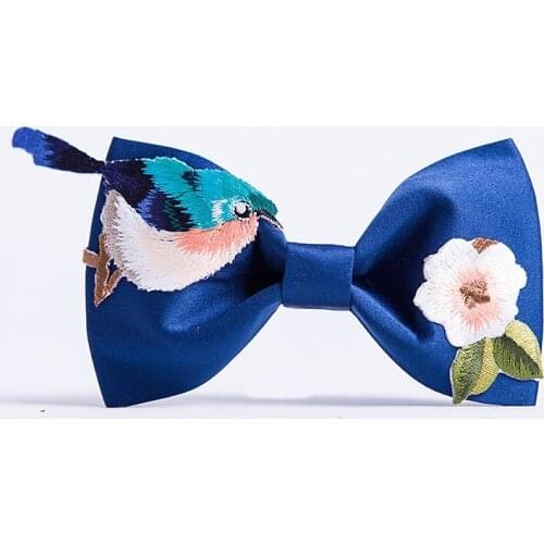 High Quality 2020 New Bow Ties for Men Designers Brand Butterfly Bowties Chinese Style Bird Flower Printed Wedding Bowtie Blue