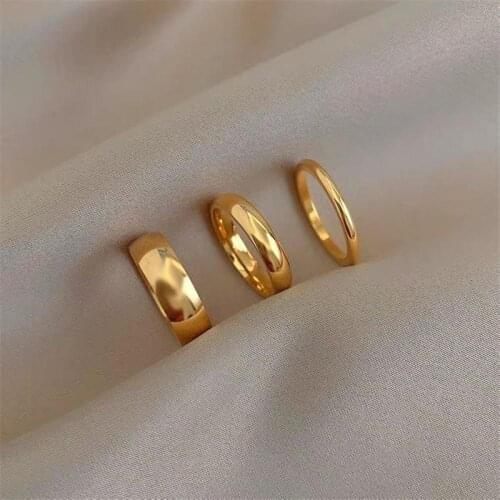 Gold Color Light plate Ring Set For Women Heart shape Minimalist Chunky Rings Vintage Personality Stacking Band Jewelry Party