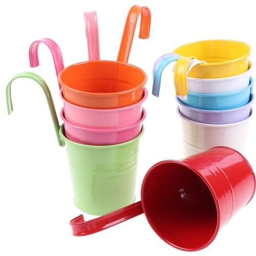 1 Pc Garden Flower Pots Wall Hanging Bucket For Balcony Plants Pots Hanging Iron Flower Containers 15.5cm x 10cm x 8cm