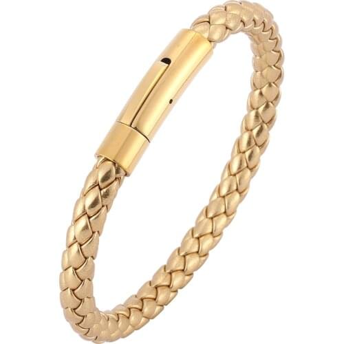 2021 New Fashion Luxury Gold Color Stainless Steel Buckle Men Bracelets & Bangles Man Hand Chain Jewelry Gift BB0519J