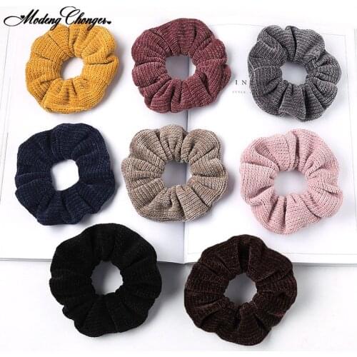 Solid Color Knitted Wool Large Intestine Hair Ring Good Quality Leopard Scrunchies Girls Elastic Hair Rope Band Hair Accessories