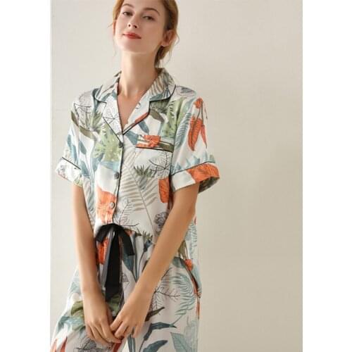 Elegant Summer Pajamas for Women Silk Satin Button Pajamas Set Short Sleeve Sexy Sleepwear Femme Pyjama Home Suit Night Clothes