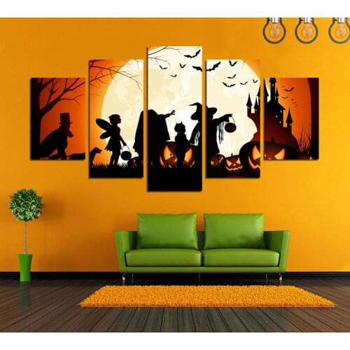Cartoon People Shadow Poster Halloween Festival Canvas Painting Wall Art Decorative Drawing Modern Living Room Home Decoration