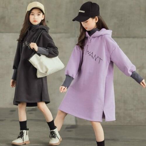 Teenage Girls Dress Fleece Thicken Winter Dress Long Sleeve Hooded Children Clothing Turtleneck Warm Kids Dresses for Girl 6-16