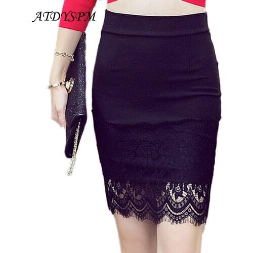 Plus Size Stretch Pencil Skirts For Women Sexy Lace Mini Skirt Office Lady Slim OL Skirts Womens Female Casual Bodycon Skirt