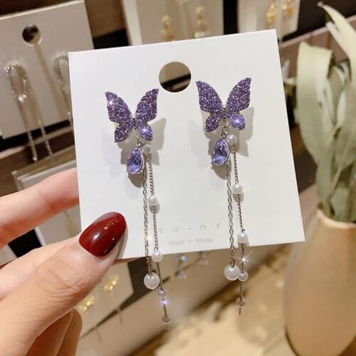 Purple Sen is a sweet butterfly feminine tassel summer earrings with high-feel French mesh red earrings