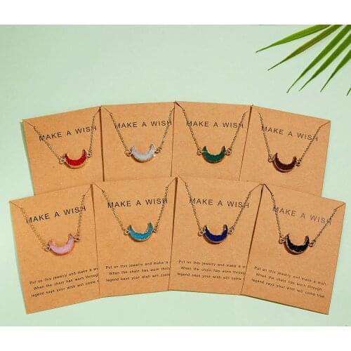 Rinhoo 1PC 8 Colors Moon Geometric Shape Resin Pendant Alloy Chain Necklace With Cardboard For Womens Fashion Jewelry Gift