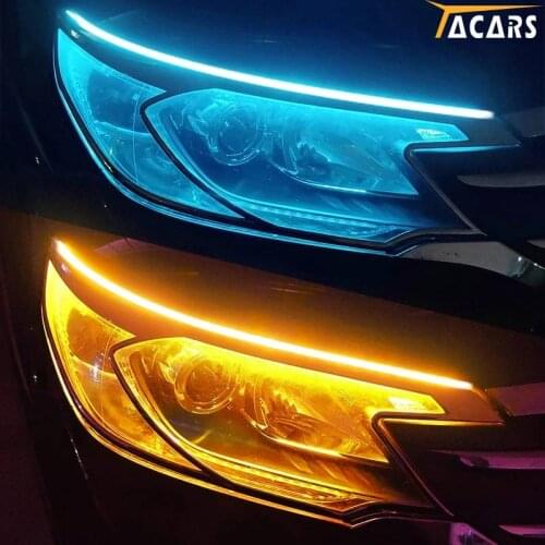 2pcs LED DRL Car Daytime Running Light Flexible Waterproof Strip Auto Headlights White Turn Signal Yellow With Start Effect 12V