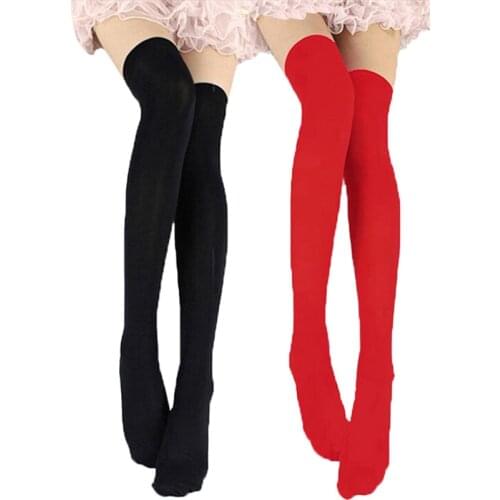Women Girls Sexy Thigh High Stockings Cosplay Warm Stocking Candy Color Elastic Medias Ladies Opaque Calze