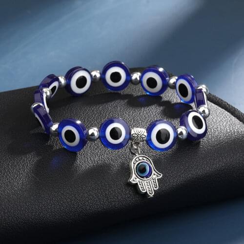 2021 Turkish evil eyel khamsah hand bracelet for women girls glass beads metal amulet charm bracelet bangle jewelry accessories