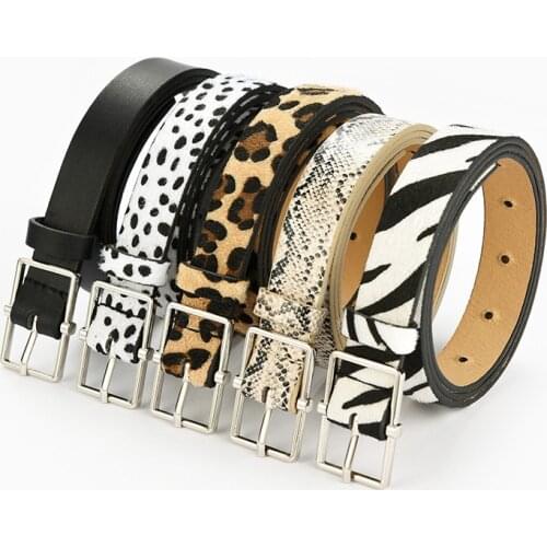 2021 PU Leather Belt for Women Square Buckle Jeans Cow Pattern Snake Leopard Waist Belts Luxury Brand Vintage Strap Female