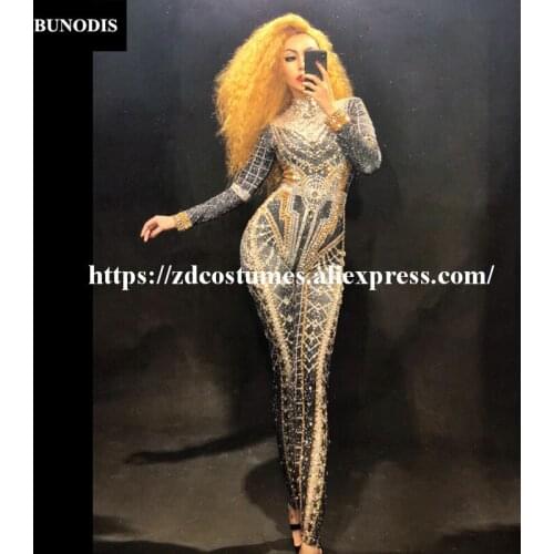 ZD244 Women Sexy Luxurious Jumpsuit 5000 PCS Gold & Silver Sparkling Crystals Bling Bodysuit Nightclub Party Birthday Stage Wear