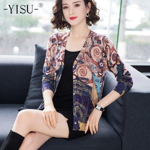 YISU Women Knitted Cardigan Coat Autumn Winter Digital printed cardigan V-Neck Long Sleeve Women Sweater Coat Cardigan Women