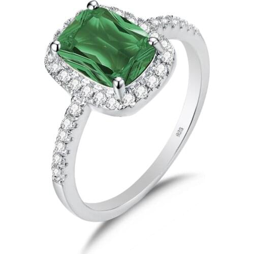 Szjinao Brand 925 silver jewellery Emerald Diamond Rings For Women Square Gemstones Vintage White Gold Ring May Birthstone Bague