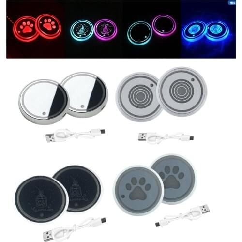 2x LED Cup Holders Lights Car Coaster Color Charging Mat Luminescent Cup Pad