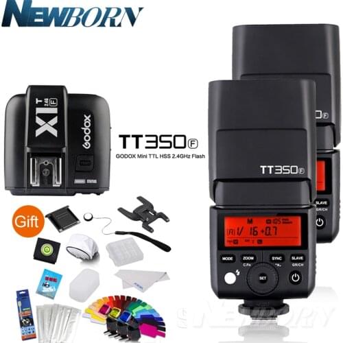 2XGodox FlashSpeedlite TTL TT350F High Speed 1/8000s GN36 2.4G wireless X System+Transmitter Trigger X1T-F Kit For Fuji Fujifilm