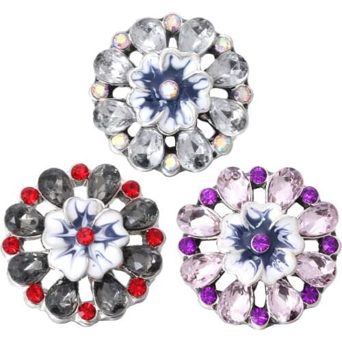 5pcs/lot 2019 New Snap Button Jewelry Colorful Rhinestone Crystal Flowers Snaps 18mm Snap Buttons Fit Snap Bracelet Jewelry