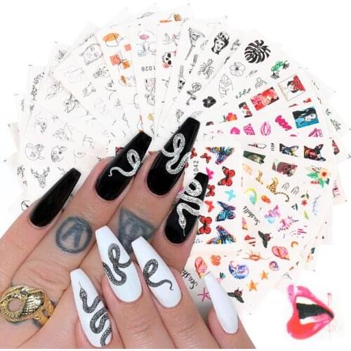 800Pcs/Lot Retro Nail Sticker Paste Abstract Portrait Face Spectrum Colorful Butterfly English Letter Animal Nail Art HA2243
