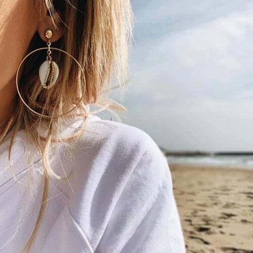 Clothing accessories Fashion Simple Creative Plated Earrings With Hollow Out Metal Circle Nature Shell Eardrop Mujer Earrings