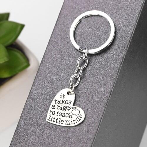 Bespmosp 12PCS/Lot Wholesale Heart Pendant Keychain Keyring Jewelry"It Take a Big Heart To Teach Little Mind" Teacher Gifts