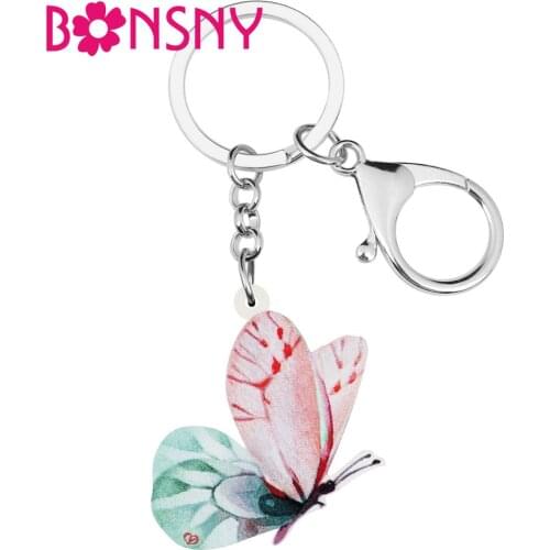 Bonsny Acrylic Butterfly Keychains Key Ring Cute Insect Animal Jewelry Gift For Women Kids Girls Fashion Gift Wallet Accessories