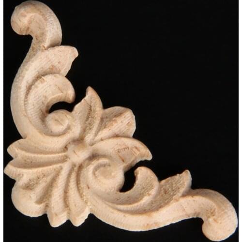 Dophee 1pcs Multi-size Wood Carved Corner Onlay Applique Unpainted Furniture Decorative Figurines Wooden Miniature