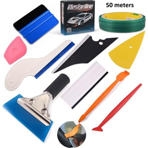 EHDIS 50M Vinyl Wrap Car Stickers Knifeless Tape Design Line Carbon Fiber Vinyl Wrap Car Tools Set Magnetic Squeegee Cutter Kit