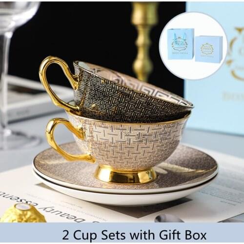 Bone China Coffee Mug Set Ceramic Coffee Cup Set Classic Grid Mug Tea Cup with Gifts Box Packing Wedding Gifts