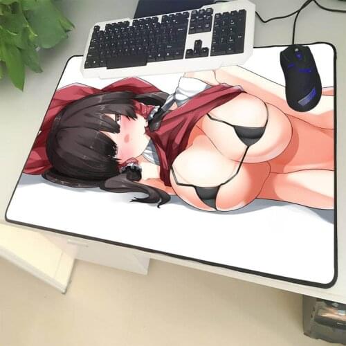 XGZ Large Size Mouse Pad Black Lock Edge Anime Sexy Big Breasts Girl Temptation Laptop PC Table Mat Rubber Non-slip Universal