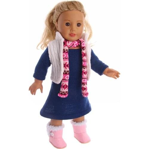Handmade Doll sweater clothes coat+dress+scarf Fit 18 Inch Doll &43cm New Born Baby Clothes N377