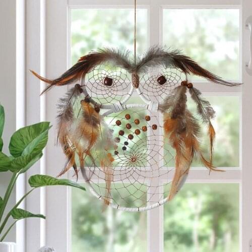Hot Cute Owl Dream Catcher Retro Wind Hanging Ornaments Simple Background Feather Dreamcatcher Shoot Props For Bedroom Decor