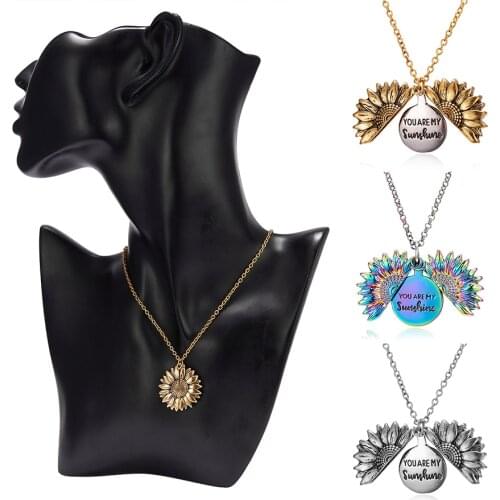 Vintage Hot Sale You Are My Sunshine Necklace Open Locket Sunflower Necklace Elegant Women Charm Jewelry accessories Wholesale