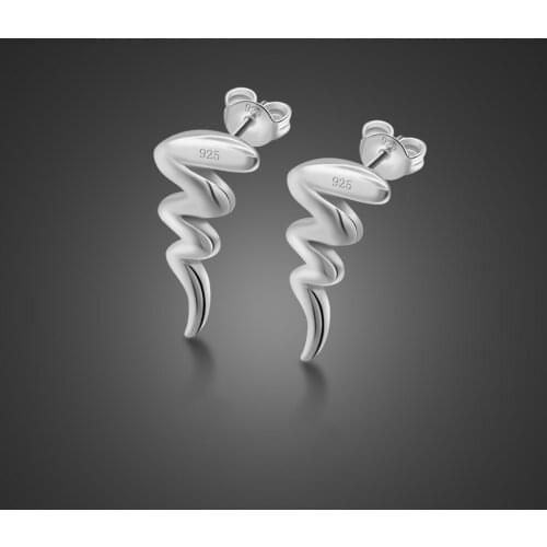 Fashion elegant woman sterling silver lightning Stud earrings 100% Solid 925 silver insensitive earrings charm jewelry