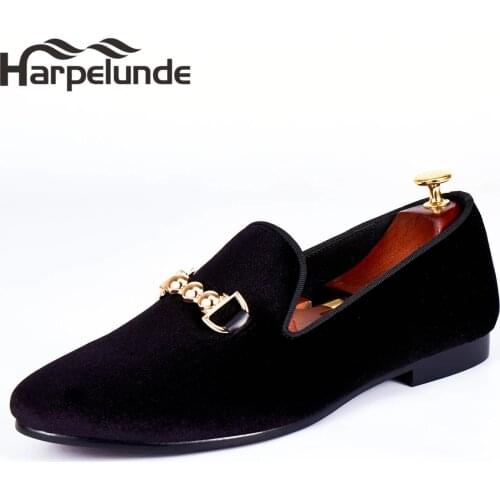 Harpelunde Mens Wedding Shoes Buckle Strap Black Velvet Flat Loafers Size 6-14