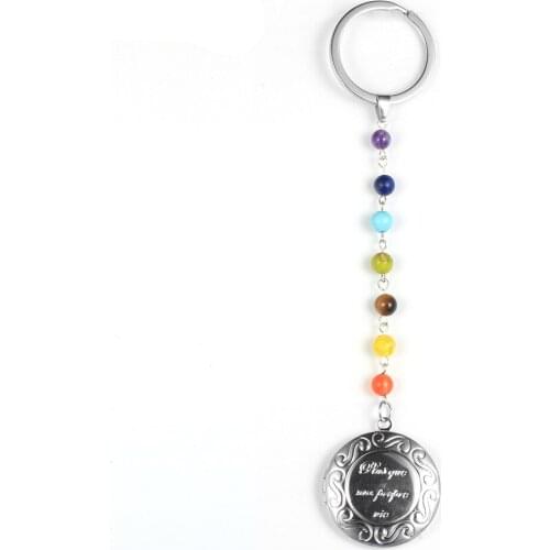 Natural Stone Reiki 7 Chakra Colorful Hanging Keychain Opening Copper Photo Phase Box Locket Pendant Key Rings Key Chain Jewelry