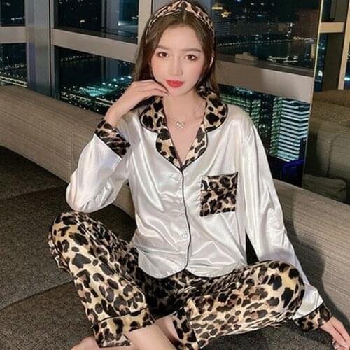 2021 Spring&Autumn New Sleepwear Leopard Print Womens Pajamas Zebra Nightwear Full Sleeve Sexy Silk Silky Pijamas Mujer