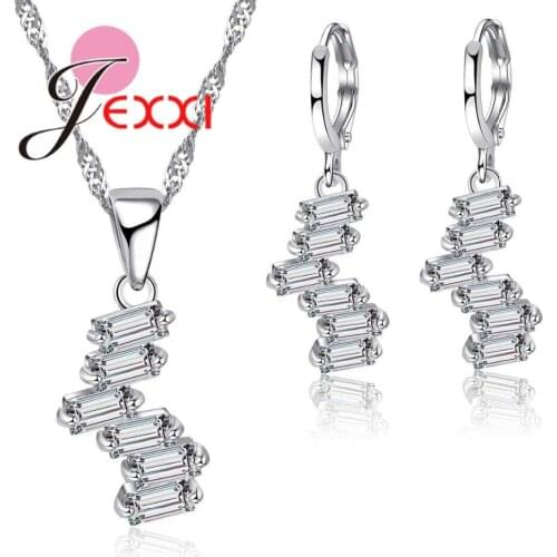 New Arrival Stackable Rectangle Cubic Zirconia Jewelry Sets 925 Sterling Silver for Women Earrings Necklace