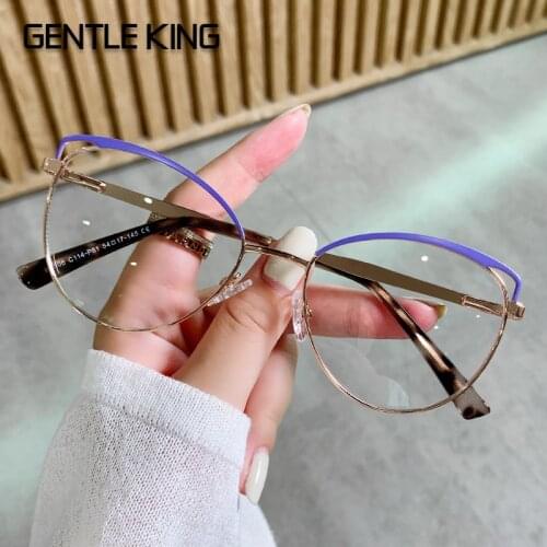 GENTLE KING Cat Eye Metal Anti Blue Light Glasses Frame Men Women Computer Games Goggles Eyeglasses Optical Spectacle Frame