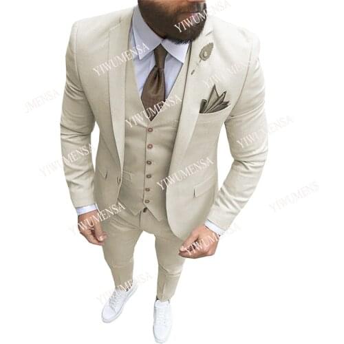 YIWUMENSA Last Design Slim Fit Ivory Men Suits For Groom Wear Business Formal Prom Daily Blazer 3 Pcs Jacket+Vest+Pants Tuxedos