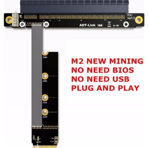 Riser PCIE 3.0 x16 To M2 NGFF NVMe SSD ,M.2 PCI-e 16x Riser mining graphics card extension cable 25cm - 60cm PCI Express Gen3