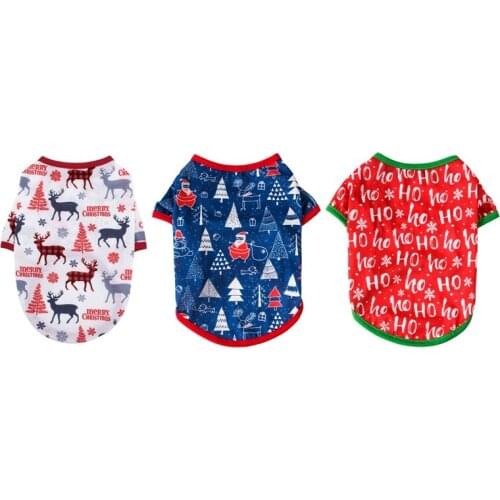 Christmas Pet Dog Clothes Chirstmas Tree Santa Elk Snowflake Pattern Dog T-Shirt Costumes Cotton Puppy Xmas Clothing Jacket